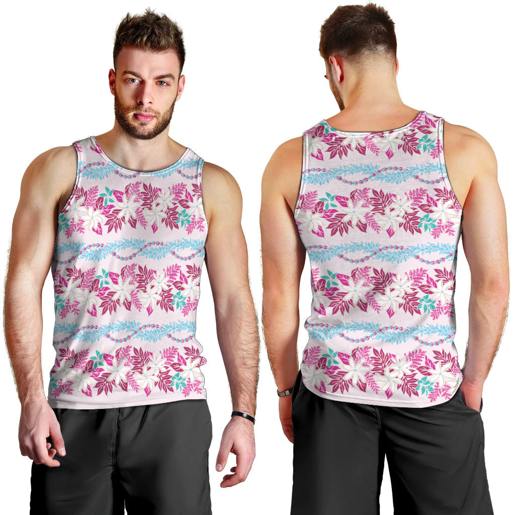 Monstera Tiare Plumeria Lei Pattern Men Tank Top Pink Version LT01 - Polynesian Pride