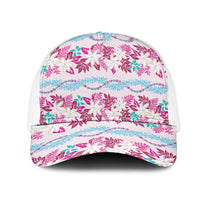 Monstera Tiare Plumeria Lei Pattern Mesh Trucker Cap Pink Version LT01 One Size White Pink - Polynesian Pride