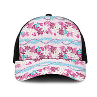 Monstera Tiare Plumeria Lei Pattern Mesh Trucker Cap Pink Version LT01 One Size Black Pink - Polynesian Pride
