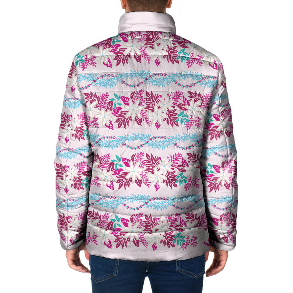 Monstera Tiare Plumeria Lei Pattern Padded Jacket Pink Version
