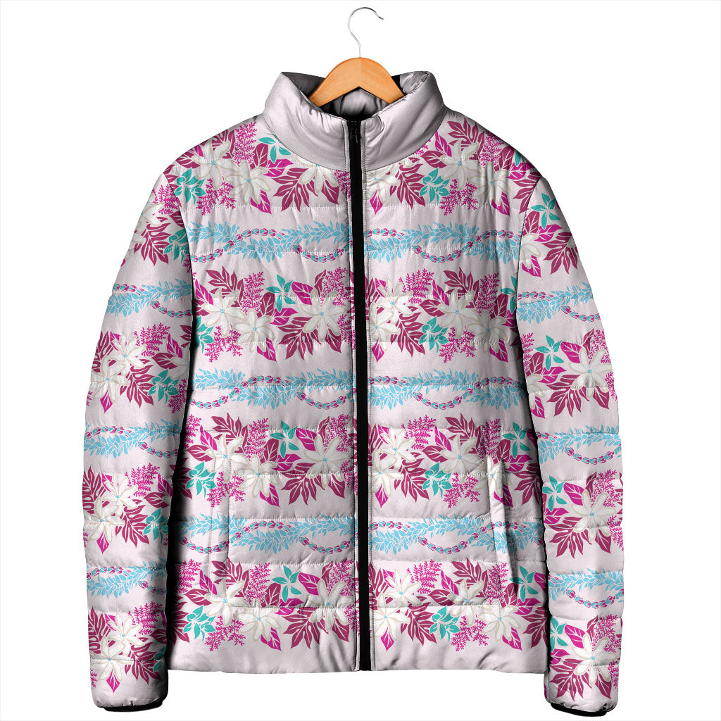 Monstera Tiare Plumeria Lei Pattern Padded Jacket Pink Version