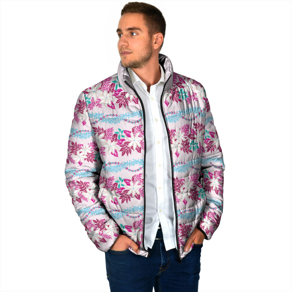 Monstera Tiare Plumeria Lei Pattern Padded Jacket Pink Version