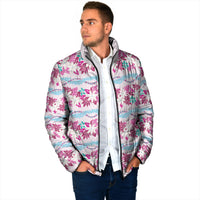 Monstera Tiare Plumeria Lei Pattern Padded Jacket Pink Version