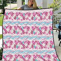 Monstera Tiare Plumeria Lei Pattern Quilt Pink Version LT01 Pink - Polynesian Pride