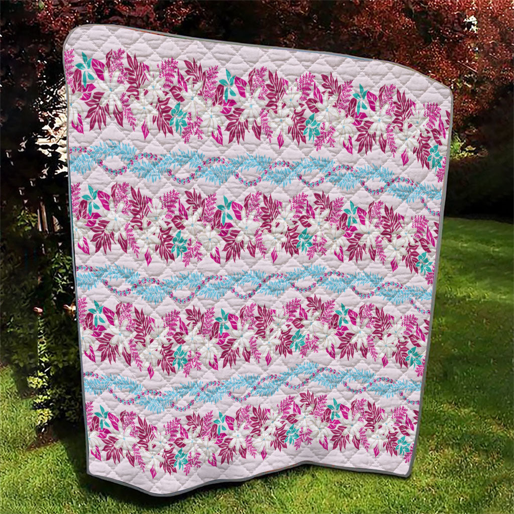 Monstera Tiare Plumeria Lei Pattern Quilt Pink Version LT01 - Polynesian Pride