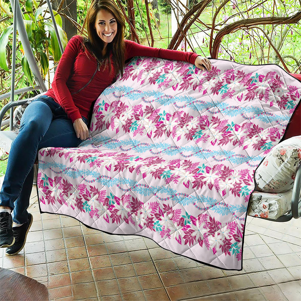 Monstera Tiare Plumeria Lei Pattern Quilt Pink Version LT01 - Polynesian Pride