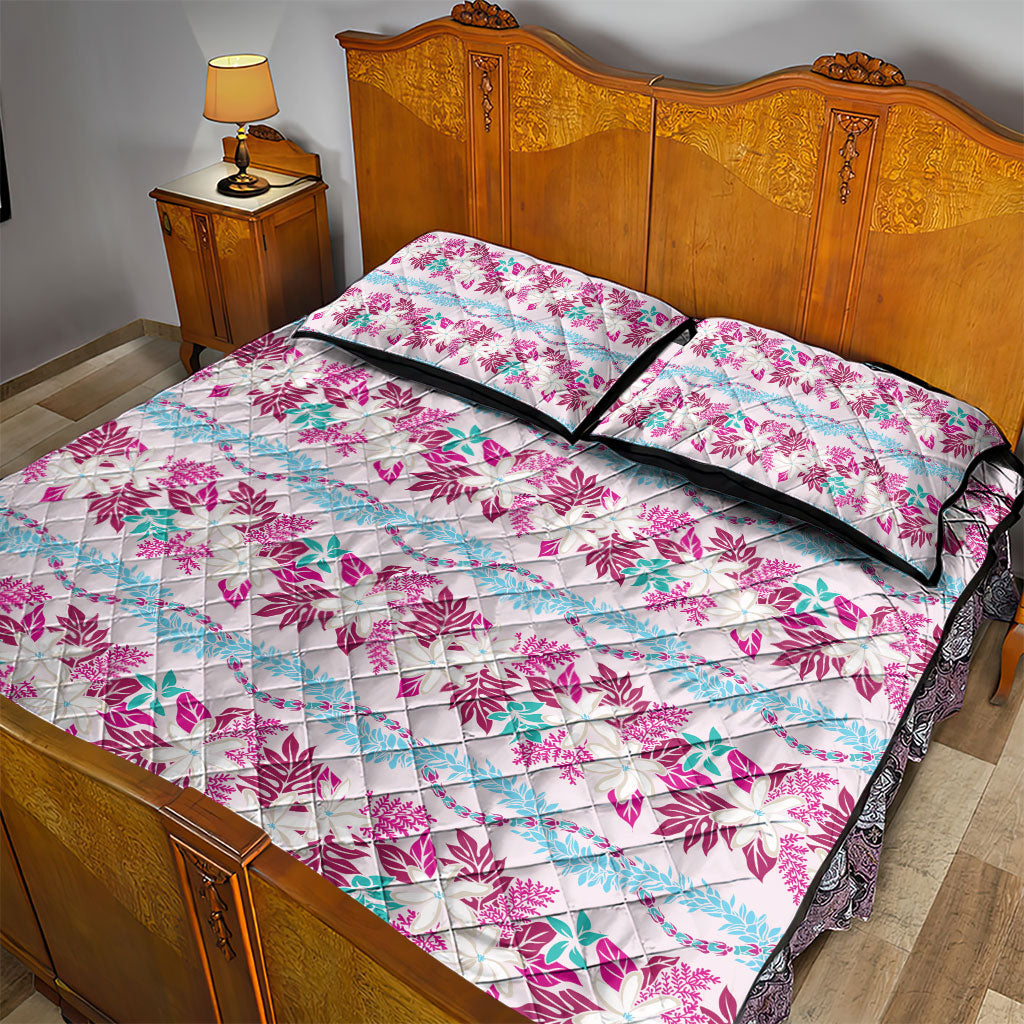 Monstera Tiare Plumeria Lei Pattern Quilt Bed Set Pink Version LT01 - Polynesian Pride