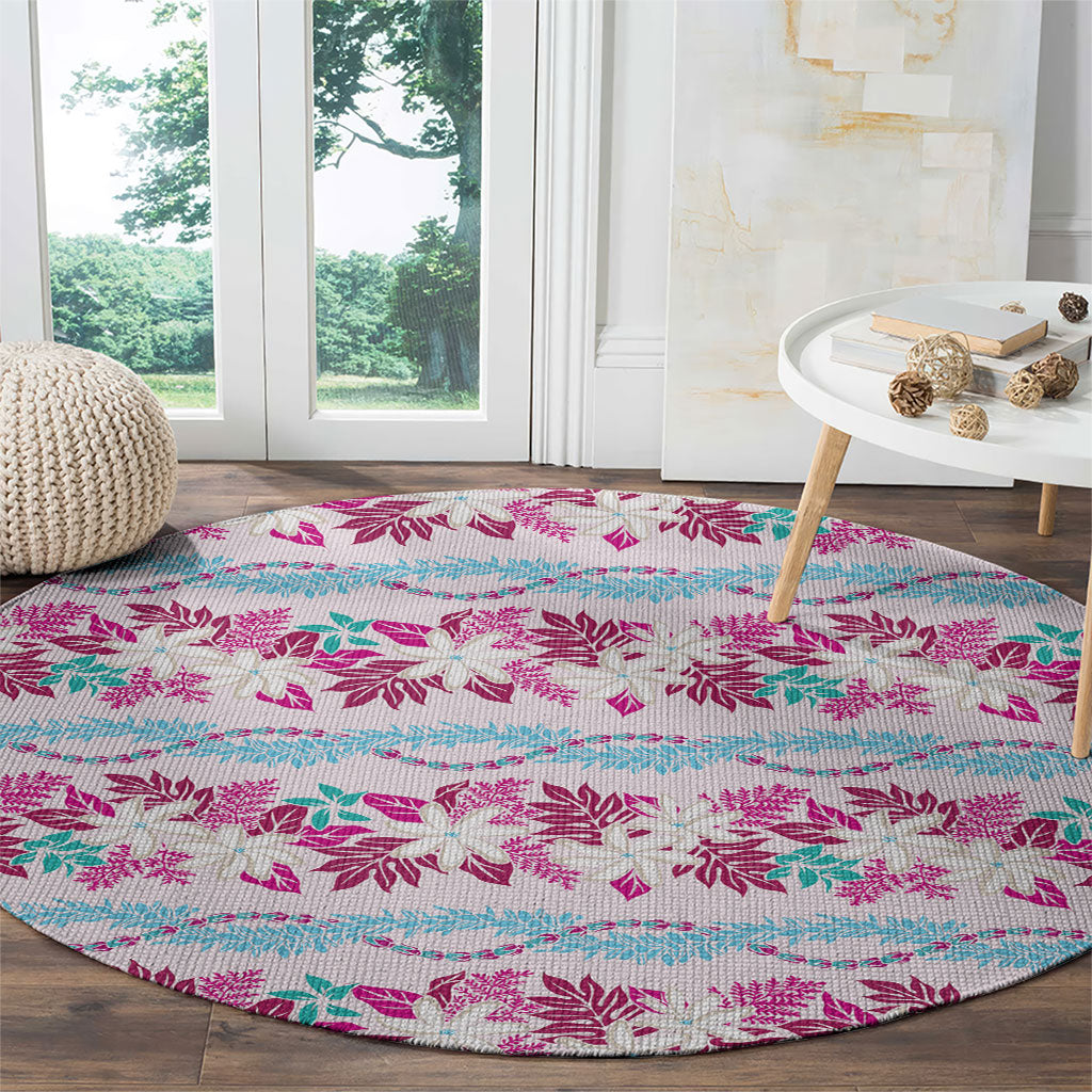 Monstera Tiare Plumeria Lei Pattern Round Carpet Pink Version LT01 - Polynesian Pride