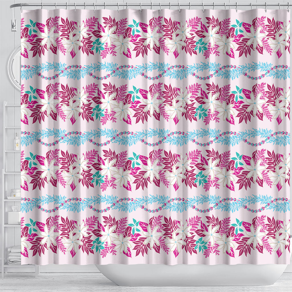 Monstera Tiare Plumeria Lei Pattern Shower Curtain Pink Version LT01 - Polynesian Pride