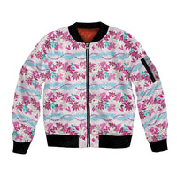 Monstera Tiare Plumeria Lei Pattern Sleeve Zip Bomber Jacket Pink Version LT01 Unisex Pink - Polynesian Pride