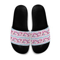 Monstera Tiare Plumeria Lei Pattern Slide Sandals Pink Version LT01 Pink - Polynesian Pride