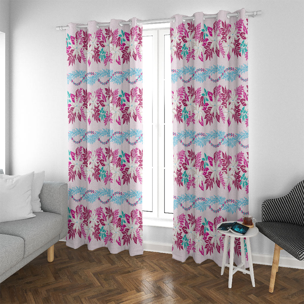 Monstera Tiare Plumeria Lei Pattern Window Curtain Pink Version LT01 With Grommets Pink - Polynesian Pride