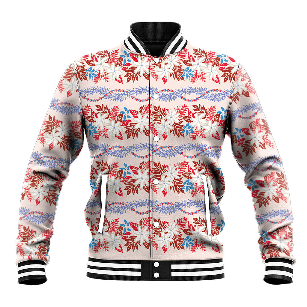 Monstera Tiare Plumeria Lei Pattern Baseball Jacket Red Version LT01 Unisex Red - Polynesian Pride