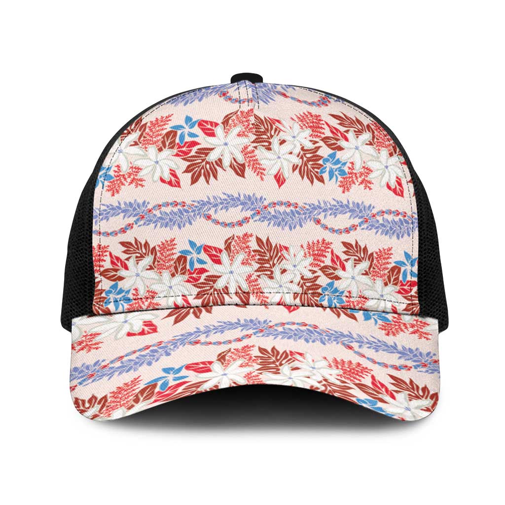 Monstera Tiare Plumeria Lei Pattern Baseball Net Cap Red Version LT01 One Size Black Red - Polynesian Pride