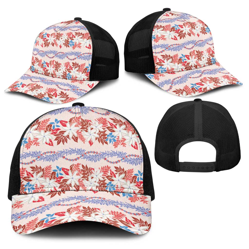 Monstera Tiare Plumeria Lei Pattern Baseball Net Cap Red Version LT01 - Polynesian Pride