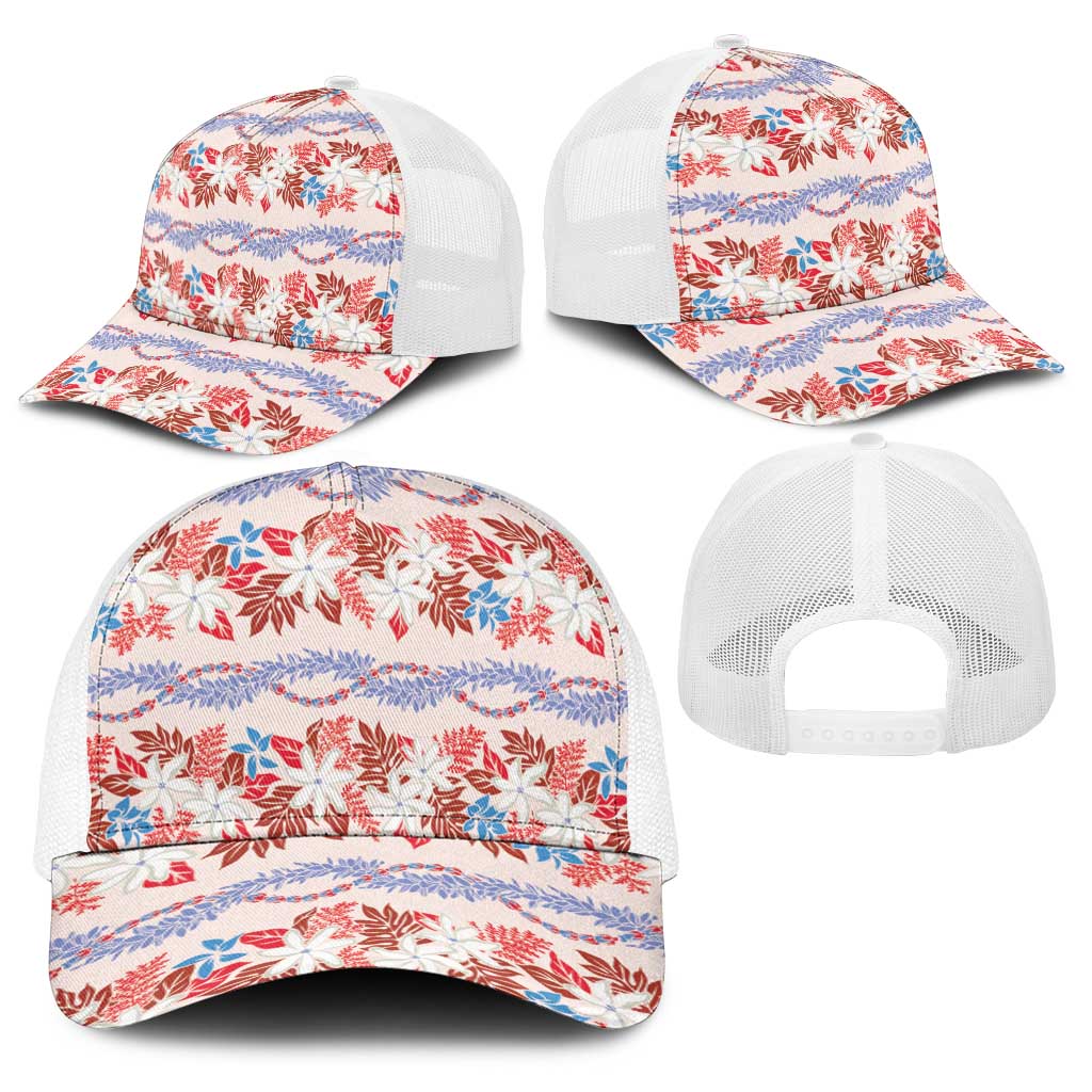 Monstera Tiare Plumeria Lei Pattern Baseball Net Cap Red Version LT01 - Polynesian Pride