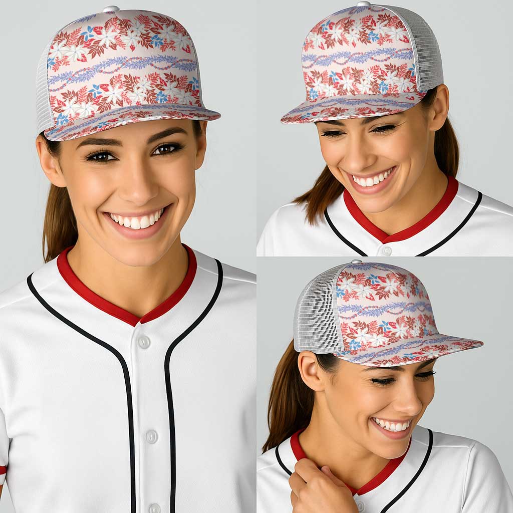 Monstera Tiare Plumeria Lei Pattern Baseball Net Cap Red Version LT01 - Polynesian Pride