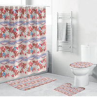 Monstera Tiare Plumeria Lei Pattern Bathroom Set Red Version LT01 Bathroom Set (4 pcs) Red - Polynesian Pride