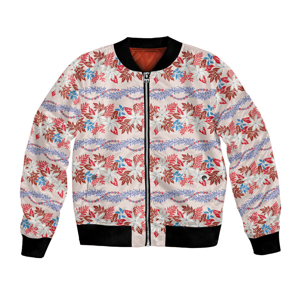 Monstera Tiare Plumeria Lei Pattern Bomber Jacket Red Version LT01 Unisex Red - Polynesian Pride