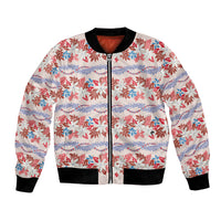 Monstera Tiare Plumeria Lei Pattern Bomber Jacket Red Version LT01 Unisex Red - Polynesian Pride