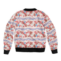 Monstera Tiare Plumeria Lei Pattern Bomber Jacket Red Version LT01 - Polynesian Pride