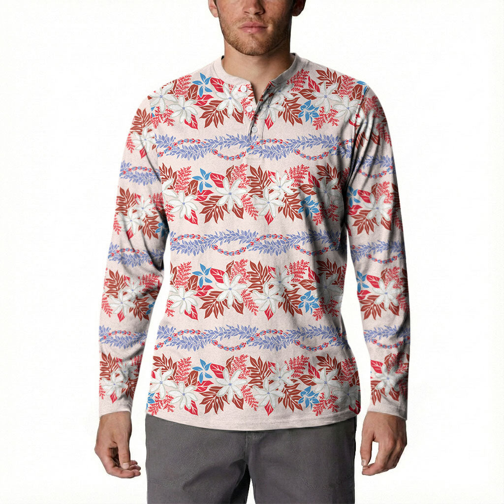 Monstera Tiare Plumeria Lei Pattern Button Sweatshirt Red Version LT01 - Polynesian Pride
