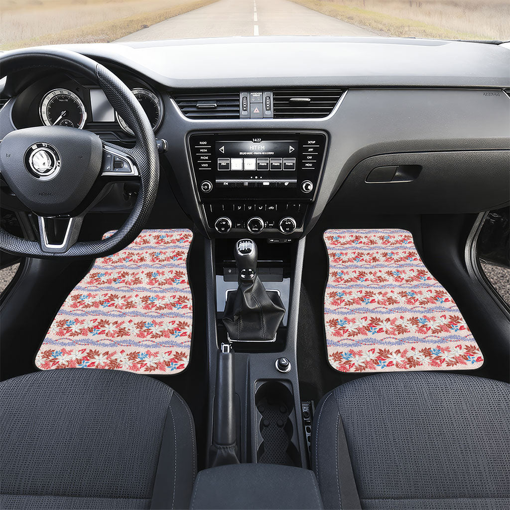 Monstera Tiare Plumeria Lei Pattern Car Mats Red Version LT01 Set 2pcs - Front Red - Polynesian Pride