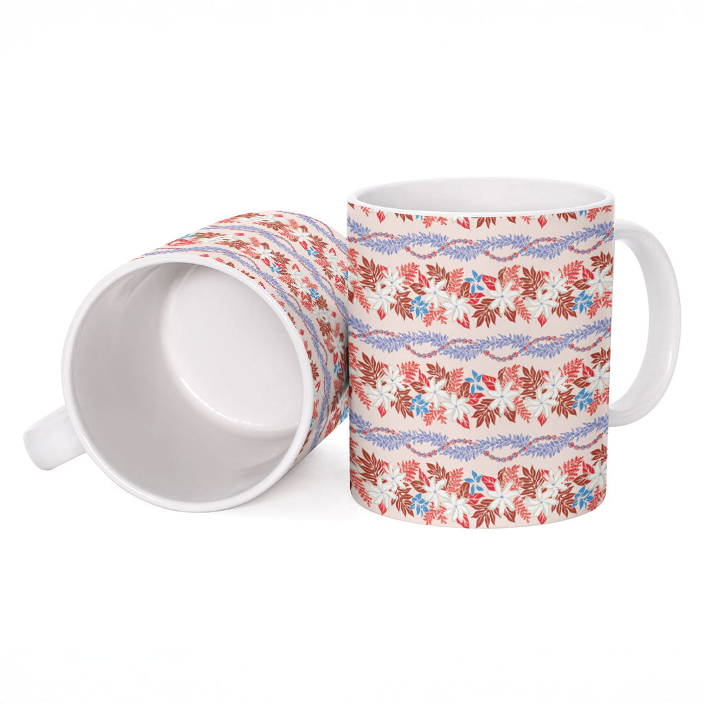 Monstera Tiare Plumeria Lei Pattern Ceramic Mug Red Version LT01 - Polynesian Pride