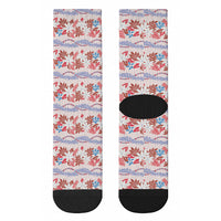 Monstera Tiare Plumeria Lei Pattern Crew Socks Red Version