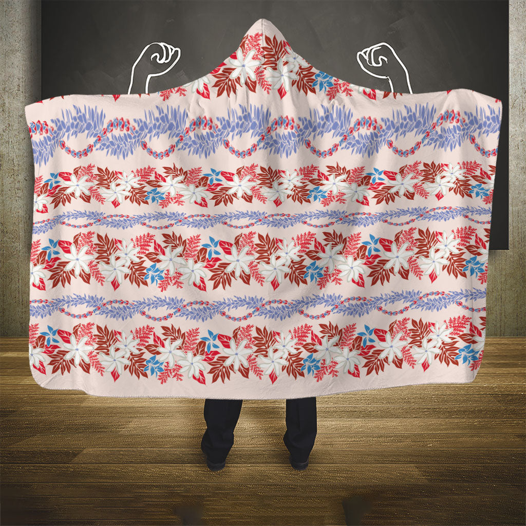 Monstera Tiare Plumeria Lei Pattern Hooded Blanket Red Version LT01 - Polynesian Pride