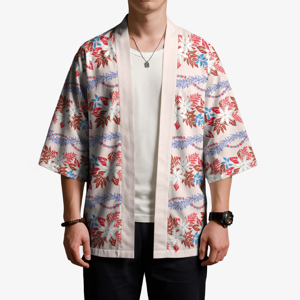 Monstera Tiare Plumeria Lei Pattern Kimono Red Version LT01 - Polynesian Pride