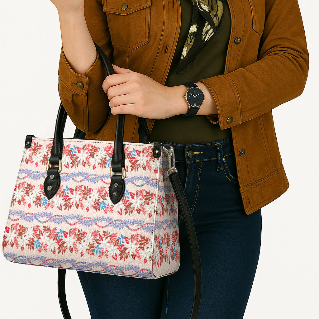 Monstera Tiare Plumeria Lei Pattern Leather Bag Red Version LT01 - Polynesian Pride