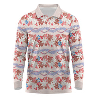 Monstera Tiare Plumeria Lei Pattern Long Sleeve Polo Shirt Red Version LT01 Red - Polynesian Pride