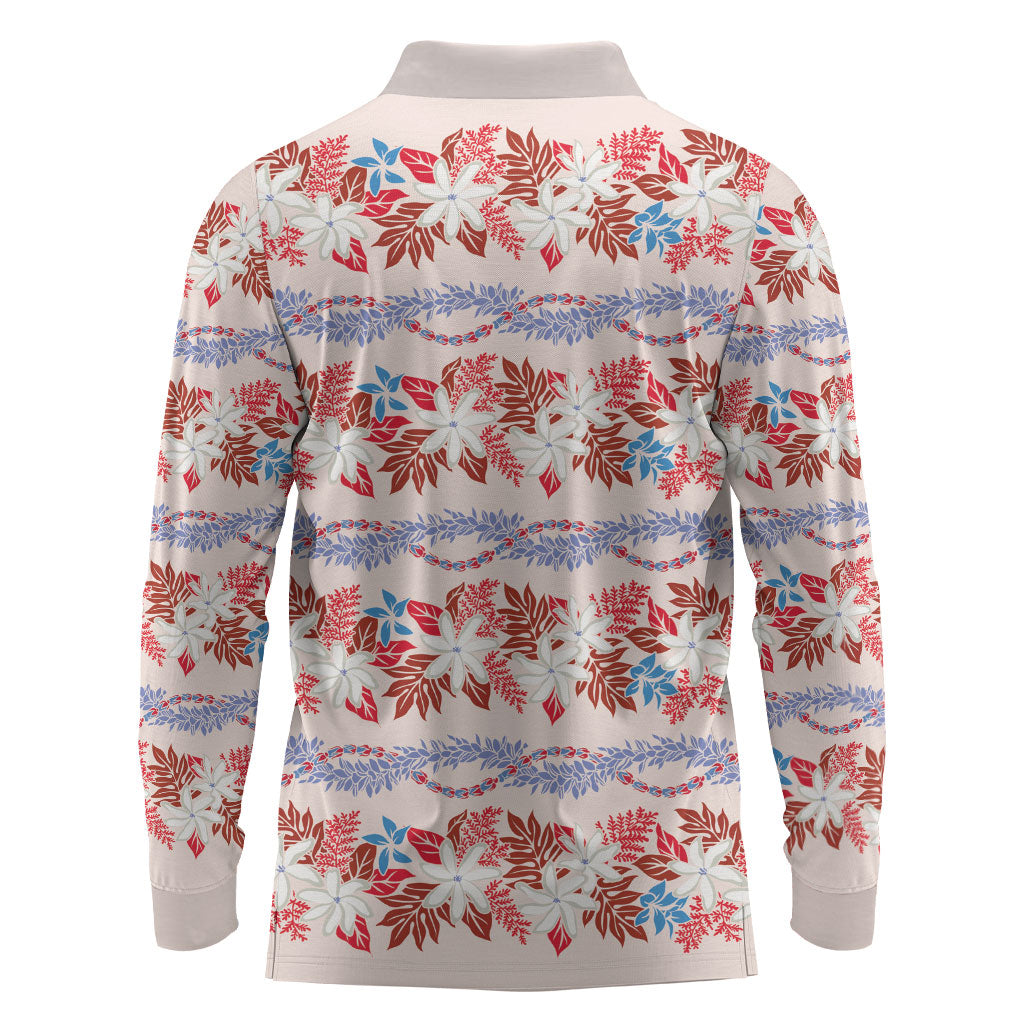 Monstera Tiare Plumeria Lei Pattern Long Sleeve Polo Shirt Red Version LT01 - Polynesian Pride