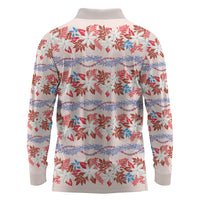 Monstera Tiare Plumeria Lei Pattern Long Sleeve Polo Shirt Red Version LT01 - Polynesian Pride