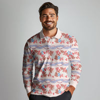 Monstera Tiare Plumeria Lei Pattern Long Sleeve Polo Shirt Red Version LT01 - Polynesian Pride