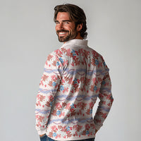 Monstera Tiare Plumeria Lei Pattern Long Sleeve Polo Shirt Red Version LT01 - Polynesian Pride