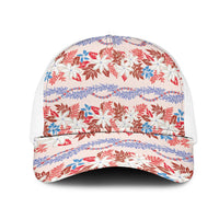 Monstera Tiare Plumeria Lei Pattern Mesh Trucker Cap Red Version LT01 One Size White Red - Polynesian Pride