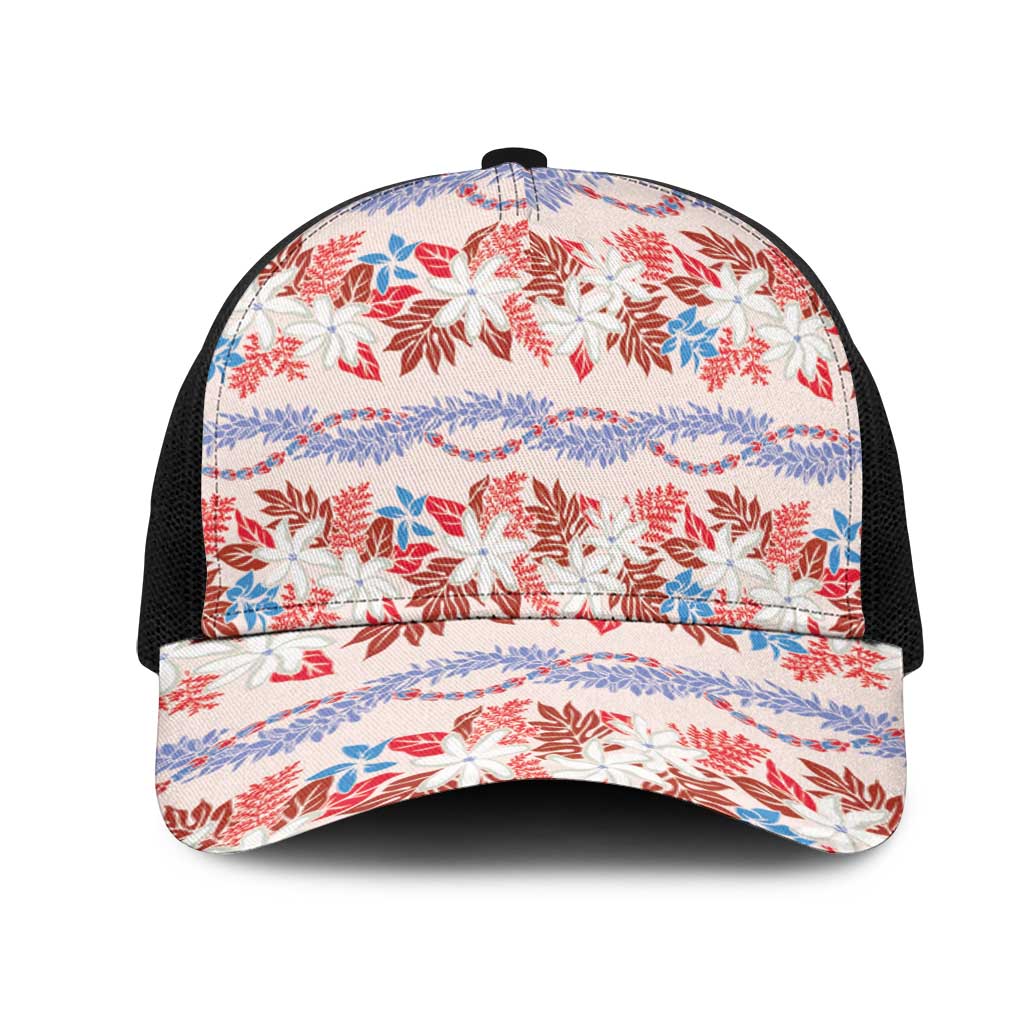 Monstera Tiare Plumeria Lei Pattern Mesh Trucker Cap Red Version LT01 One Size Black Red - Polynesian Pride