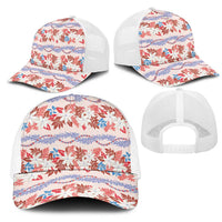 Monstera Tiare Plumeria Lei Pattern Mesh Trucker Cap Red Version LT01 - Polynesian Pride