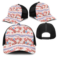 Monstera Tiare Plumeria Lei Pattern Mesh Trucker Cap Red Version LT01 - Polynesian Pride