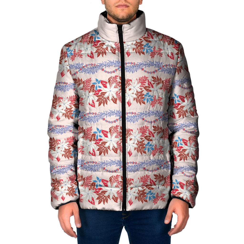 Monstera Tiare Plumeria Lei Pattern Padded Jacket Red Version