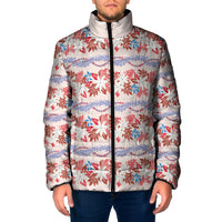 Monstera Tiare Plumeria Lei Pattern Padded Jacket Red Version