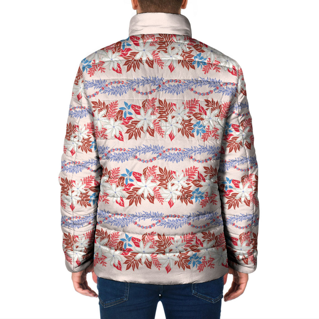Monstera Tiare Plumeria Lei Pattern Padded Jacket Red Version