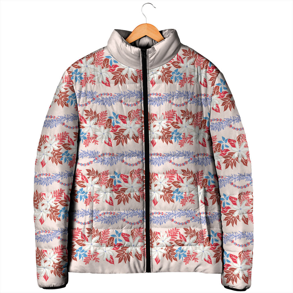 Monstera Tiare Plumeria Lei Pattern Padded Jacket Red Version