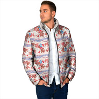 Monstera Tiare Plumeria Lei Pattern Padded Jacket Red Version
