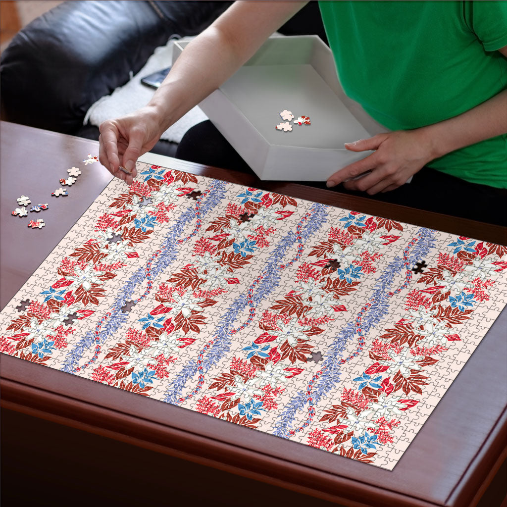 Monstera Tiare Plumeria Lei Pattern Puzzle Red Version LT01 - Polynesian Pride