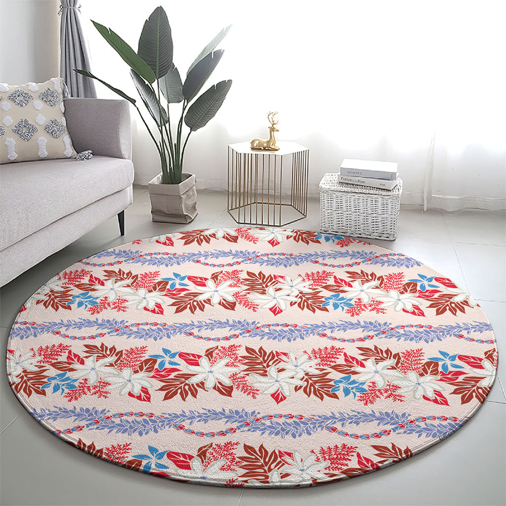 Monstera Tiare Plumeria Lei Pattern Round Carpet Red Version LT01 - Polynesian Pride