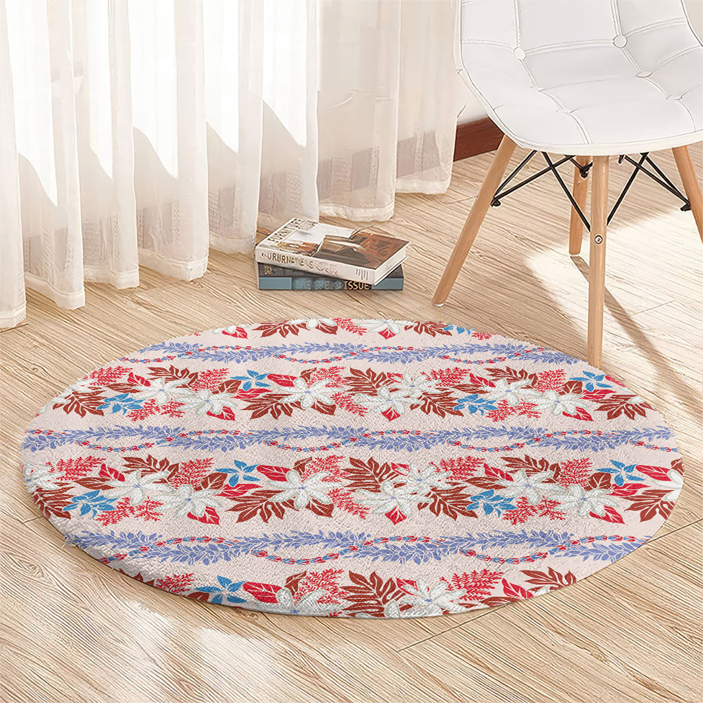 Monstera Tiare Plumeria Lei Pattern Round Carpet Red Version LT01 - Polynesian Pride