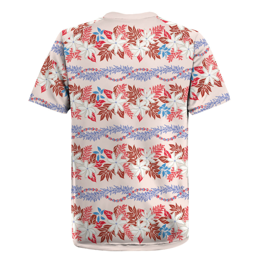 Monstera Tiare Plumeria Lei Pattern Rugby Jersey Red Version LT01 - Polynesian Pride